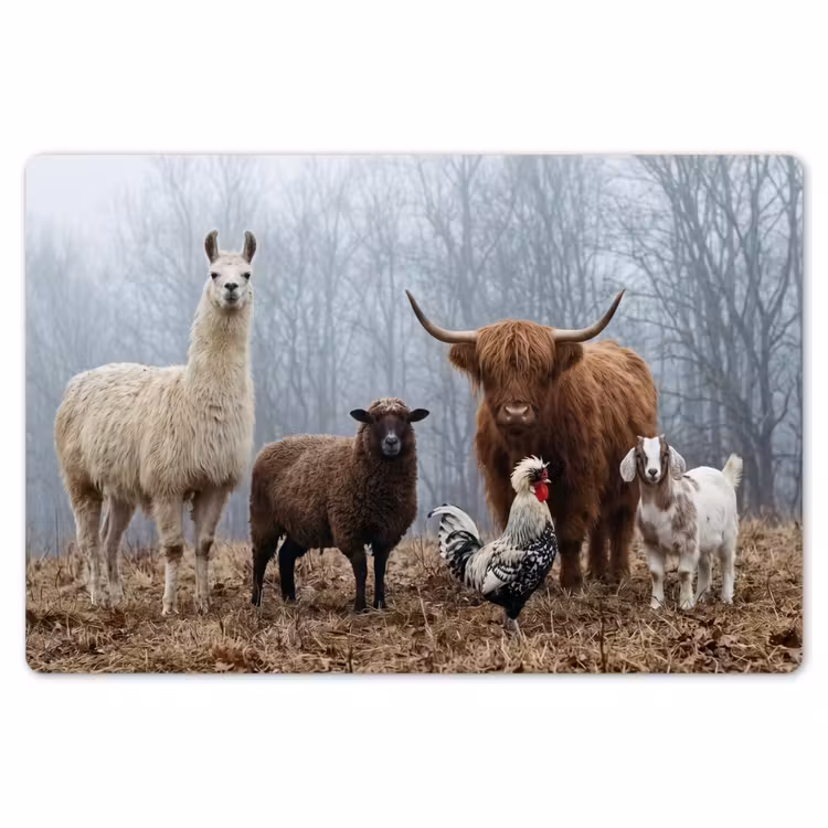 Boerderijdieren - Groep - Mist - Natuur - Rustiek Placemat vinyl groot -zzsfeer1_Kitchenyeah-website