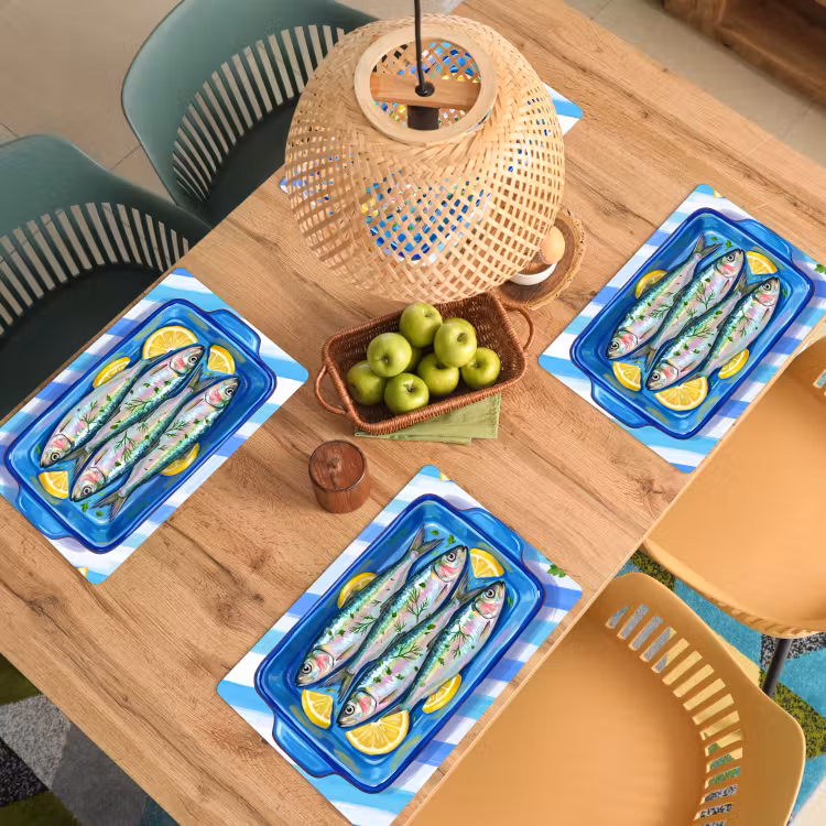 Vis - Citroen - Kruiden - Eten - Blauw Placemat vinyl groot -zzsfeer5_Kitchenyeah-website
