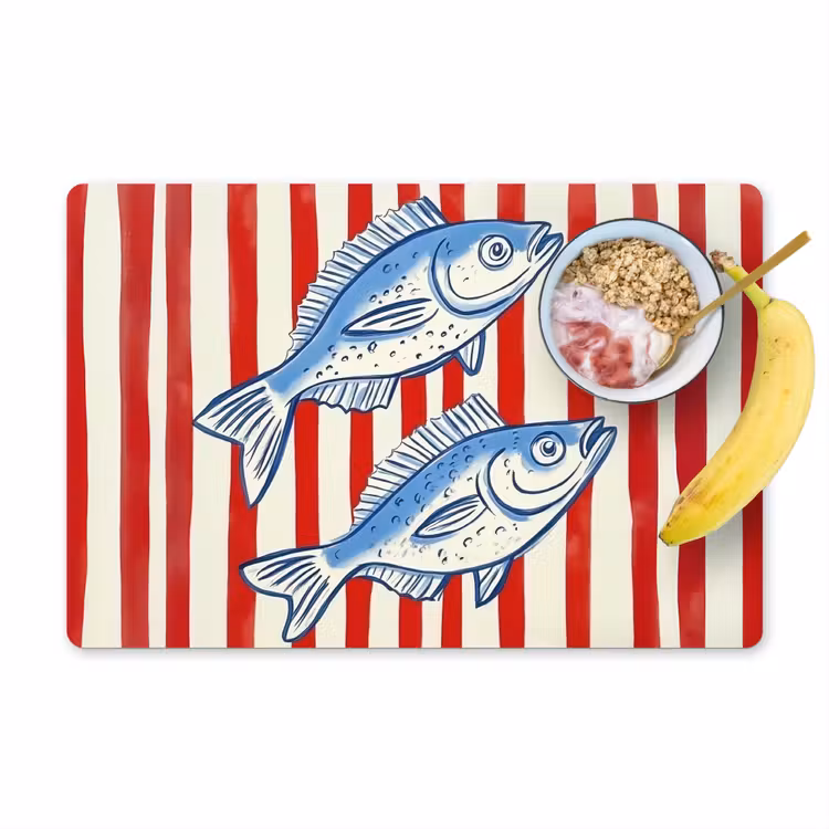 Vissen - Verticale strepen - Blauw - Rood Placemat vinyl groot -zzzproduct_Kitchenyeah-website