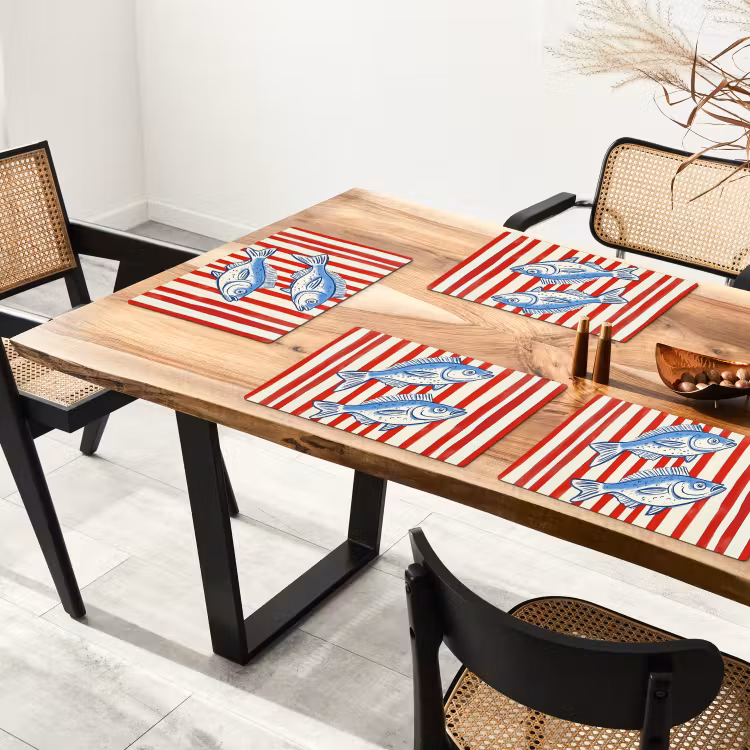 Vissen - Verticale strepen - Blauw - Rood Placemat vinyl groot -zzsfeer4_Kitchenyeah-website