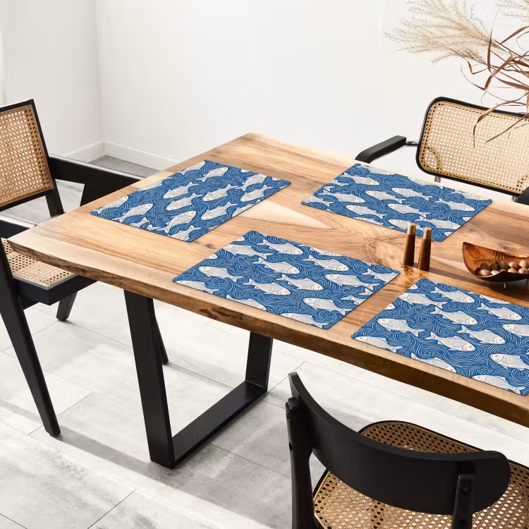 Vis - Water - Patroon - Grafisch - Blauw Placemat vinyl groot -zzsfeer4_Kitchenyeah-website