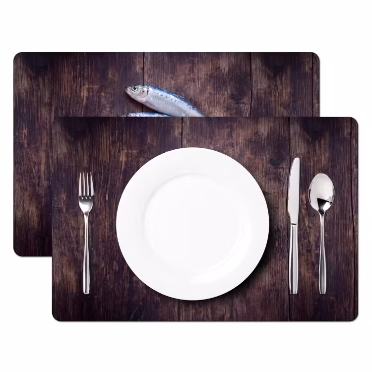 Placemat - 6 pieces - Fish - Wood - Food - Vis - Hout - Eten Placemat vinyl groot