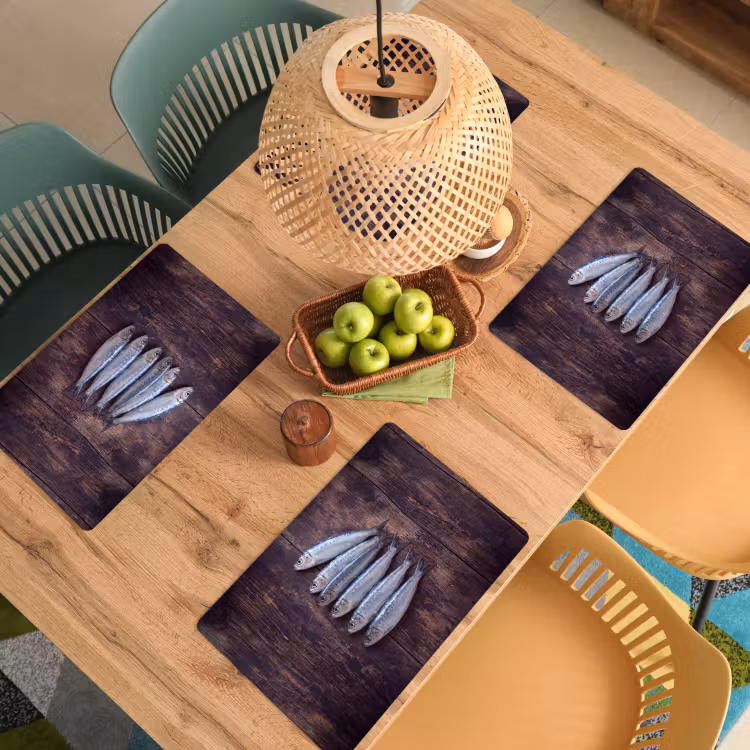 Placemat - 6 pieces - Fish - Wood - Food - Vis - Hout - Eten Placemat vinyl groot