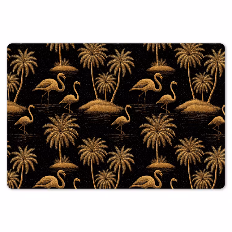 Flamingo - Palmbomen - Tropisch - Goud - Zwart Placemat vinyl groot 368 -zzsfeer1_Kitchenyeah-website