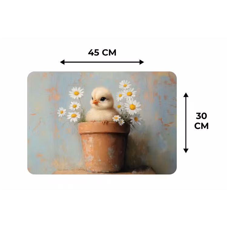 Bloempot - Kuiken - Bloemetjes Placemat vinyl groot -specs