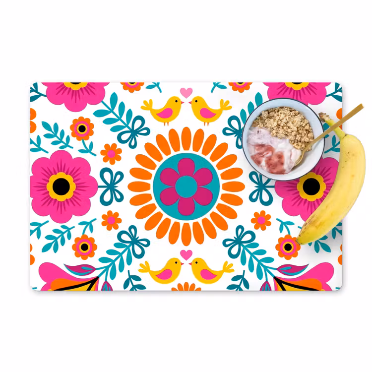 Bloemen - Vogel - Patroon - Kleurrijk - Modern Placemat vinyl groot -zzzproduct_Kitchenyeah-website