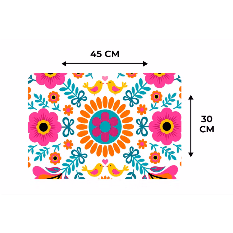 Bloemen - Vogel - Patroon - Kleurrijk - Modern Placemat vinyl groot -specs