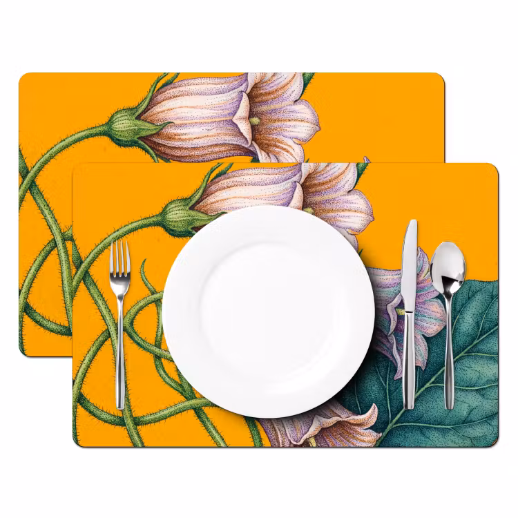 Placemat - 6 pieces - Flowers - Botanical - Yellow - Bloemen - Botanisch - Geel Placemat vinyl groot