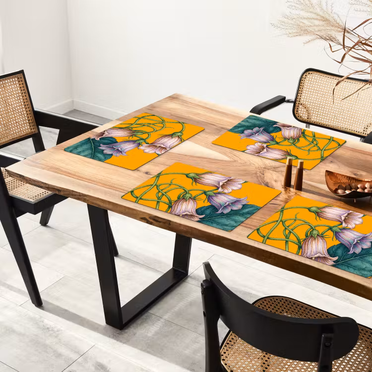 Placemat - 6 pieces - Flowers - Botanical - Yellow - Bloemen - Botanisch - Geel Placemat vinyl groot