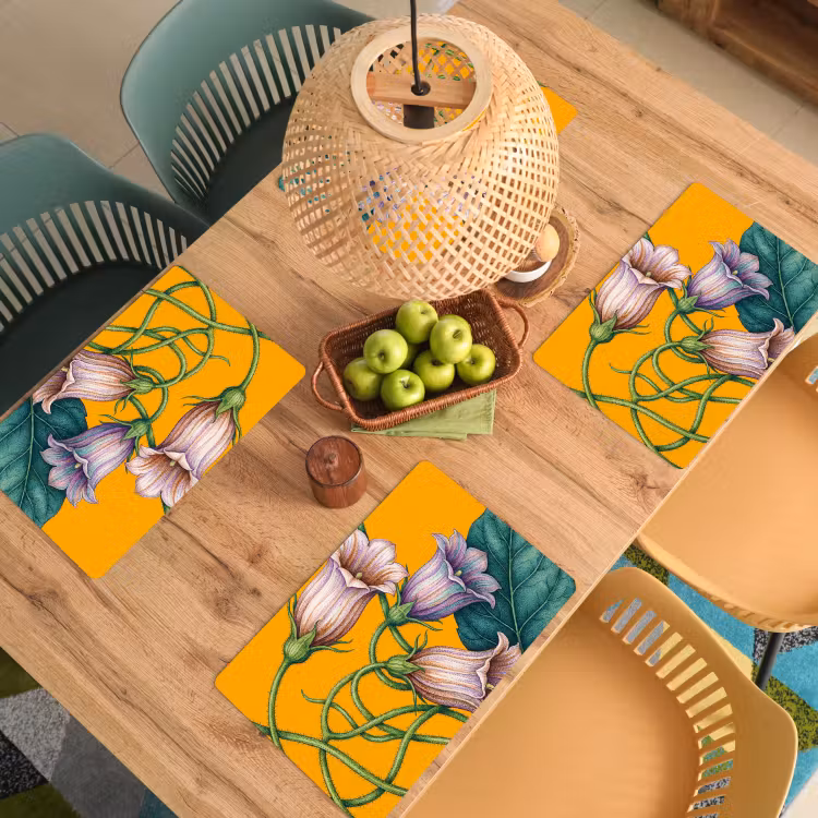Placemat - 6 pieces - Flowers - Botanical - Yellow - Bloemen - Botanisch - Geel Placemat vinyl groot