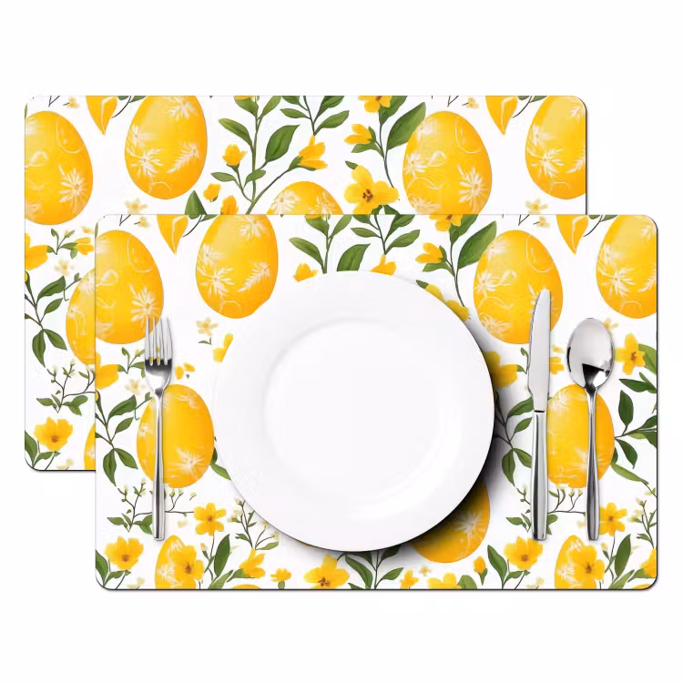 Bloemen - Paaseieren - Geel Placemat vinyl groot -zzsfeer2_Kitchenyeah-website