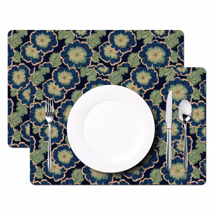Bloemen - Borduurwerk - Patroon - Blauw - Groen Placemat vinyl groot 368 -zzsfeer2_Kitchenyeah-website