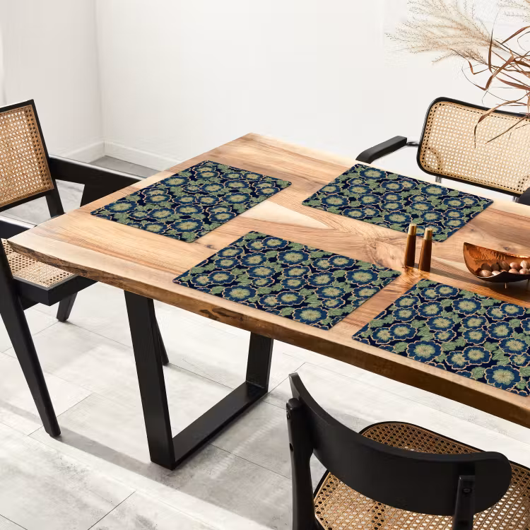 Bloemen - Borduurwerk - Patroon - Blauw - Groen Placemat vinyl groot 368 -zzsfeer4_Kitchenyeah-website