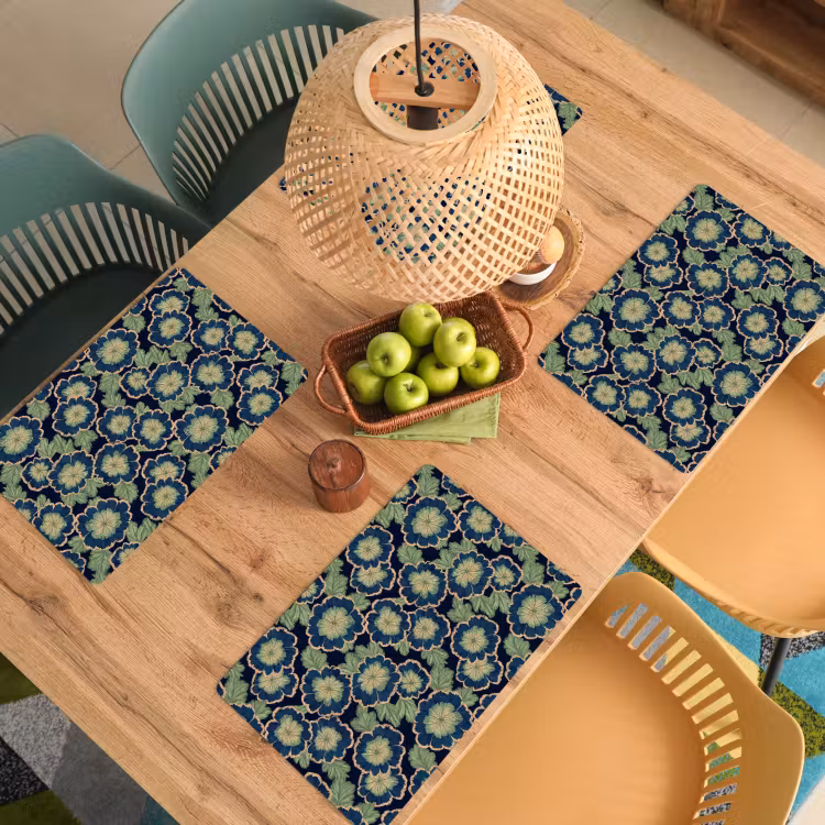 Bloemen - Borduurwerk - Patroon - Blauw - Groen Placemat vinyl groot 368 -zzsfeer5_Kitchenyeah-website
