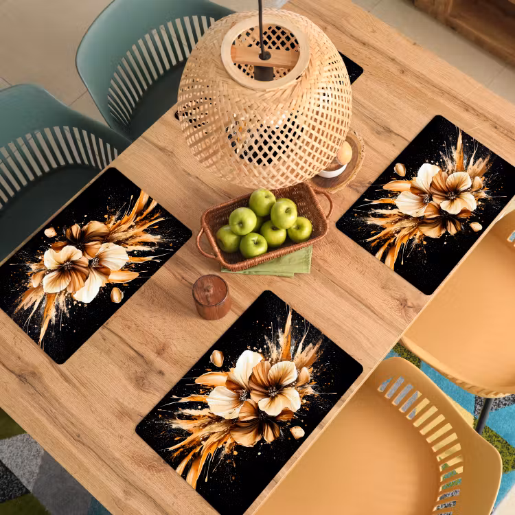 Bloemen - Goud - Graffiti - Zwart - Abstract Placemat vinyl groot -zzsfeer5_Kitchenyeah-website