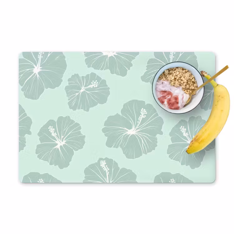 Bloemen - Hibiscus - Mint Placemat vinyl groot 368 -zzzproduct_Kitchenyeah-website