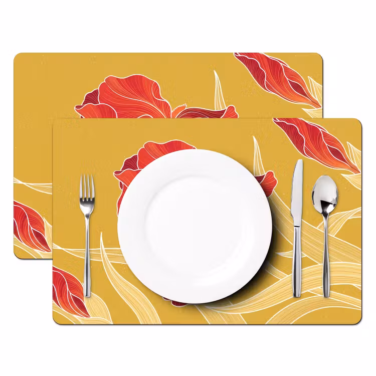 Placemat - 6 pieces - Flowers - Illustration - Red - Bloemen - Illustratie - Rood Placemat vinyl groot