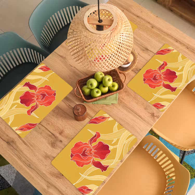 Placemat - 6 pieces - Flowers - Illustration - Red - Bloemen - Illustratie - Rood Placemat vinyl groot