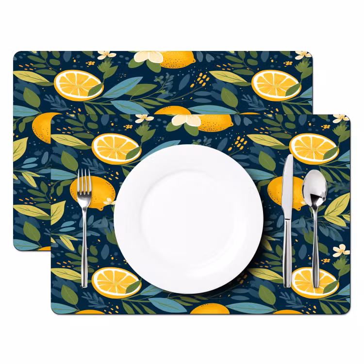 Bloemen - Bladeren - Citroenen - Blauw Placemat vinyl groot 368 -zzsfeer2_Kitchenyeah-website