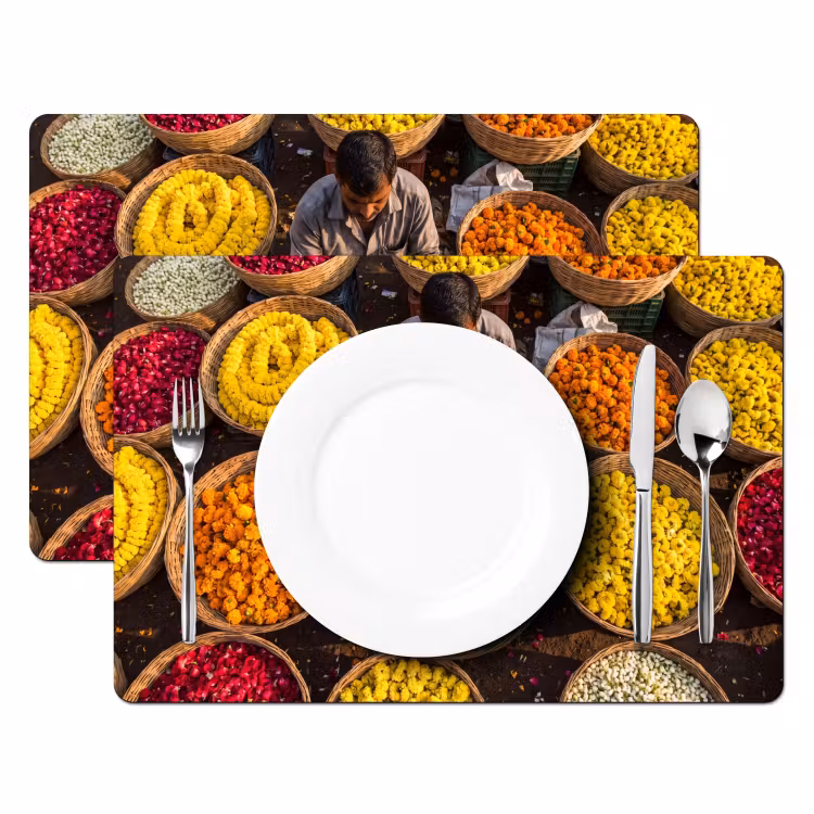 Placemat - 6 pieces - Flowers - Market - Colorful - Bloemen - Markt - Kleurrijk Placemat vinyl groot