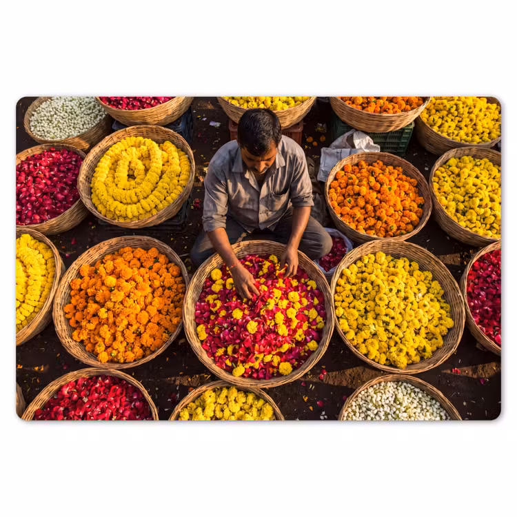 Placemat - 6 pieces - Flowers - Market - Colorful - Bloemen - Markt - Kleurrijk Placemat vinyl groot