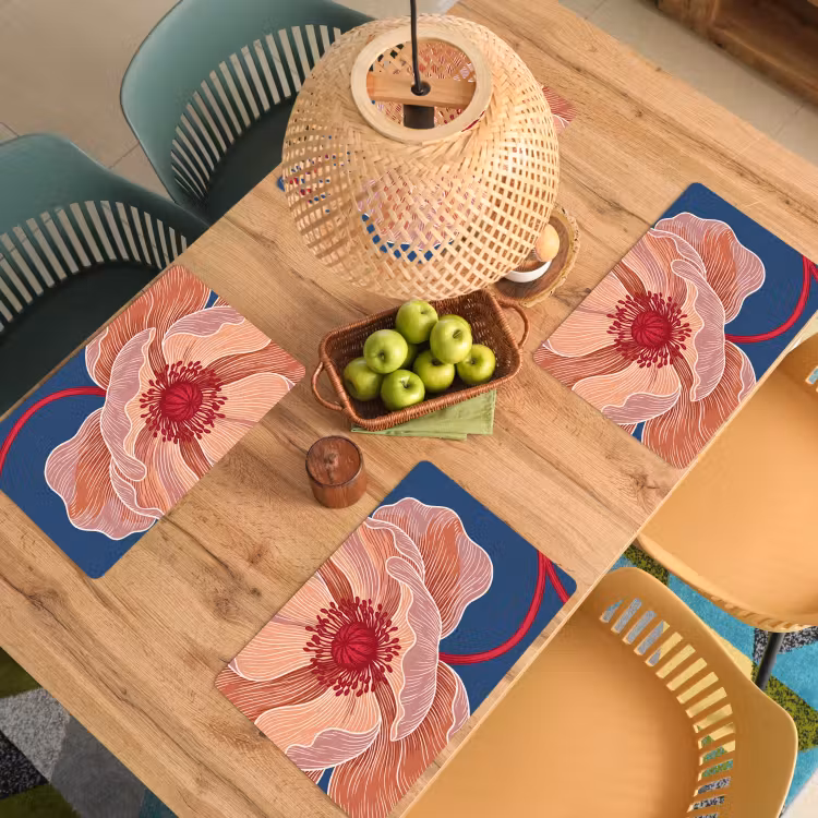 Placemat - 6 pieces - Flowers - Modern - Abstract - Bloemen - Modern - Abstract Placemat vinyl groot