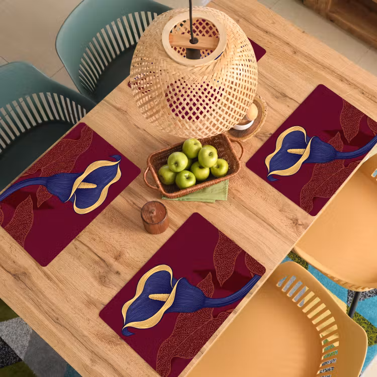 Placemat - 6 pieces - Flowers - Modern - Purple - Bloemen - Modern - Paars Placemat vinyl groot