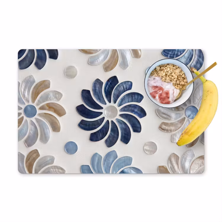 Bloemen - Parelmoer - Abstract - Patroon - Blauw Placemat vinyl groot -zzzproduct_Kitchenyeah-website