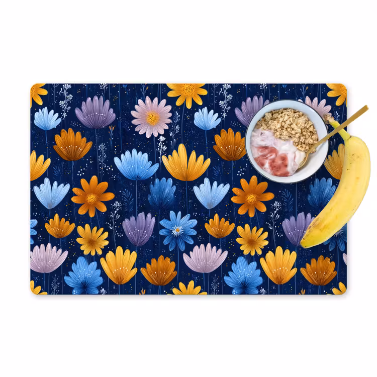 Bloemen - Patroon - Blauw - Contrast Placemat vinyl groot -zzzproduct_Kitchenyeah-website