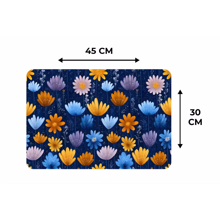 Bloemen - Patroon - Blauw - Contrast Placemat vinyl groot -specs