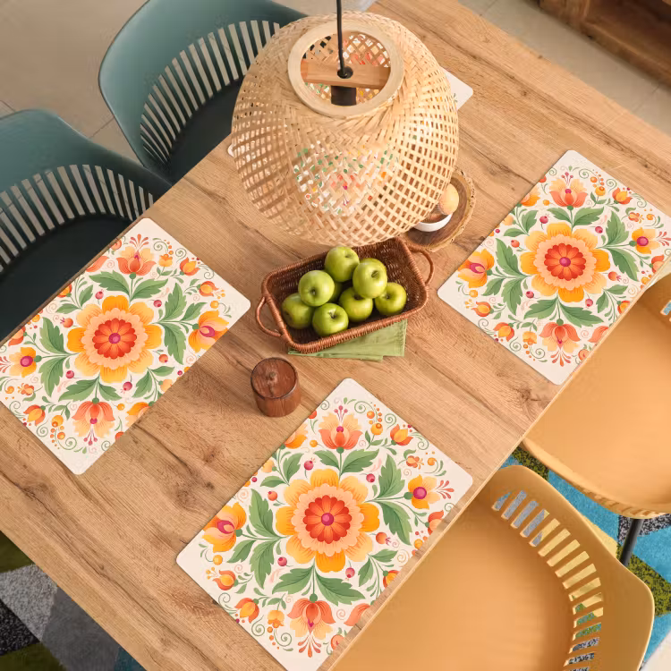 Bloemen - Patroon - Decoratief - Oranje Placemat vinyl groot -zzsfeer5_Kitchenyeah-website