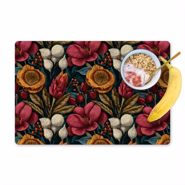 Bloemen - Patroon - Rood - Goud Placemat vinyl groot 368 -zzzproduct_Kitchenyeah-website