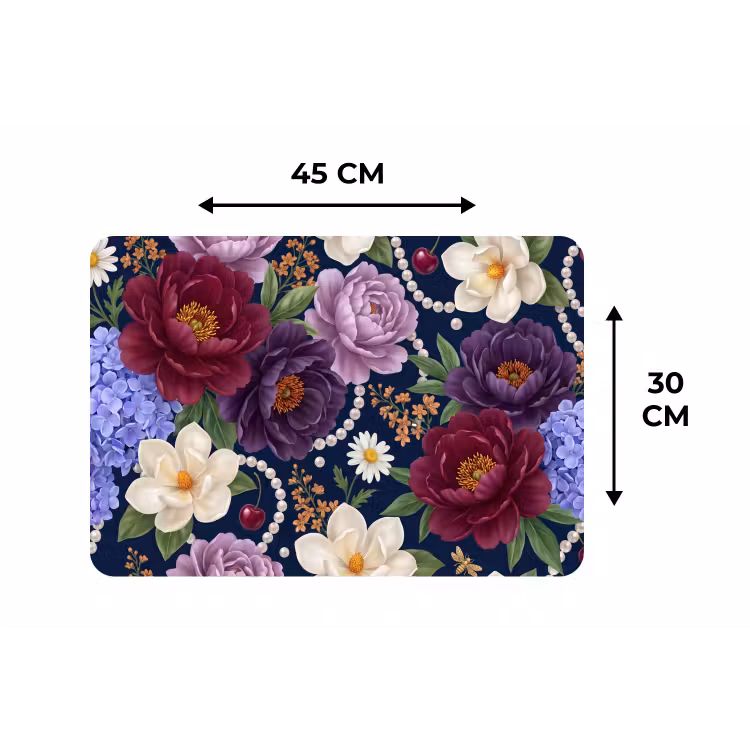 Bloemen - Parels - Decoratie - Modern - Blauw Placemat vinyl groot -specs