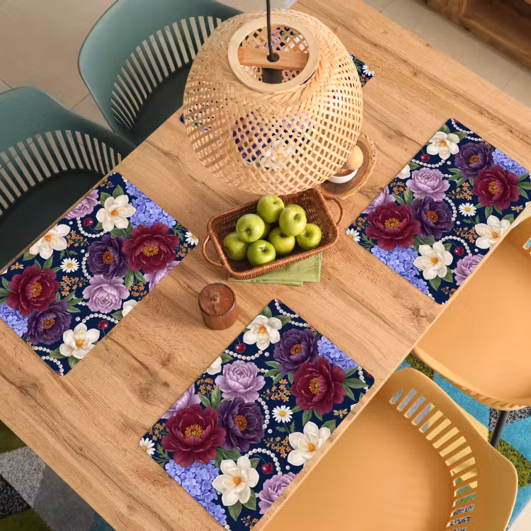 Bloemen - Parels - Decoratie - Modern - Blauw Placemat vinyl groot -zzsfeer5_Kitchenyeah-website
