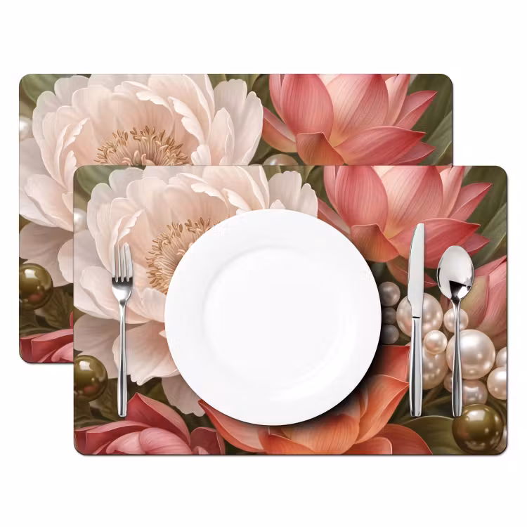 Bloemen - Parels - Elegant - Roze - Wit Placemat vinyl groot -zzsfeer2_Kitchenyeah-website