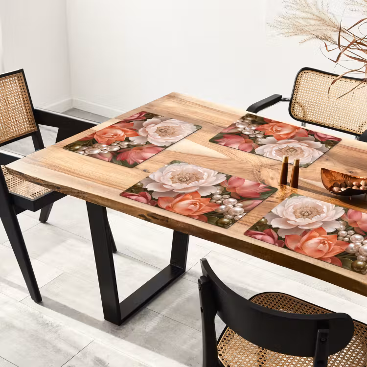 Bloemen - Parels - Elegant - Roze - Wit Placemat vinyl groot -zzsfeer4_Kitchenyeah-website