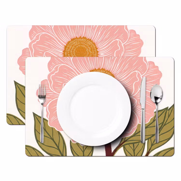 Placemat - 6 pieces - Flowers - Pink - Illustration - Bloemen - Roze - Illustratie Placemat vinyl groot