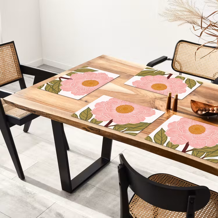 Placemat - 6 pieces - Flowers - Pink - Illustration - Bloemen - Roze - Illustratie Placemat vinyl groot