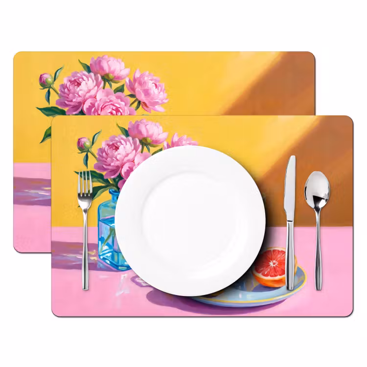 Placemat - 6 pieces - Flowers - Pink - Modern - Bloemen - Roze - Modern Placemat vinyl groot