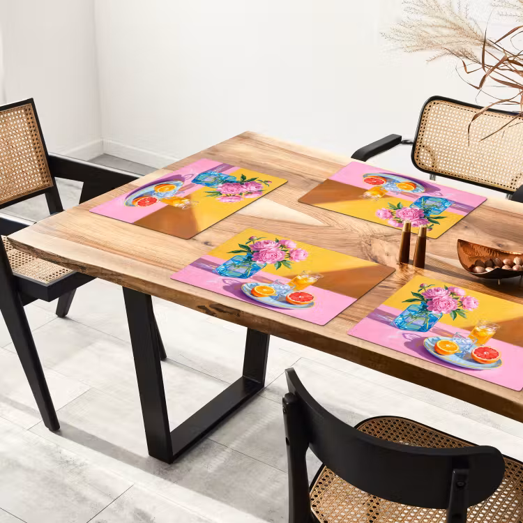 Placemat - 6 pieces - Flowers - Pink - Modern - Bloemen - Roze - Modern Placemat vinyl groot