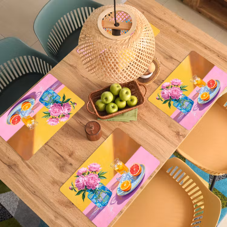 Placemat - 6 pieces - Flowers - Pink - Modern - Bloemen - Roze - Modern Placemat vinyl groot