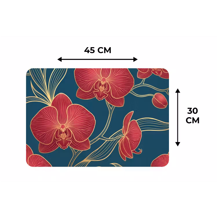 Placemat - 6 pieces - Flowers - Red - Gold - Bloemen - Rood - Goud Placemat vinyl groot