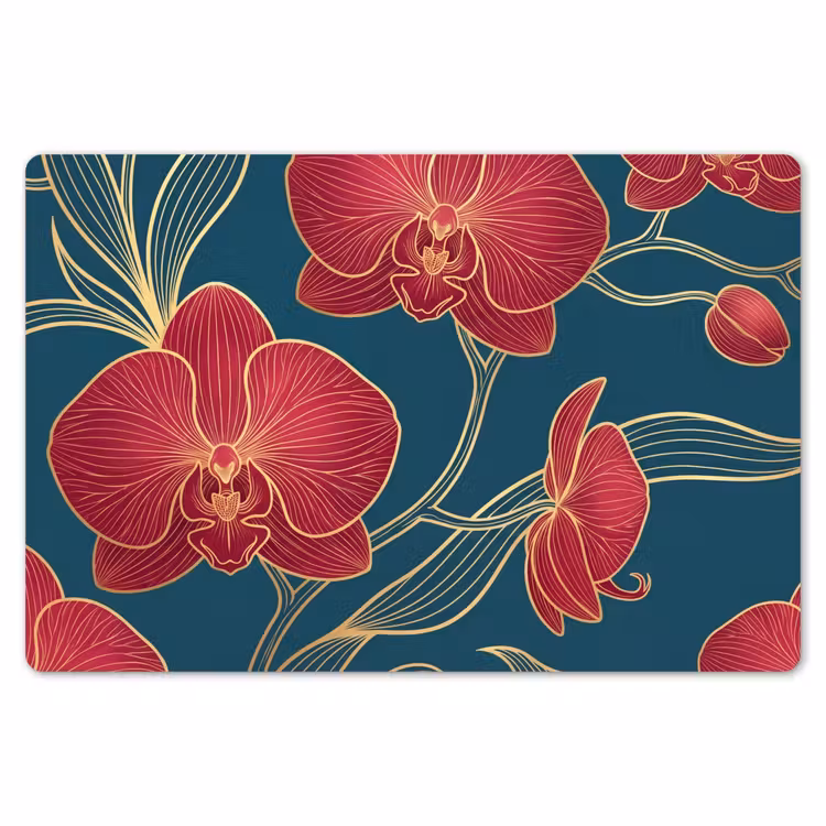 Placemat - 6 pieces - Flowers - Red - Gold - Bloemen - Rood - Goud Placemat vinyl groot