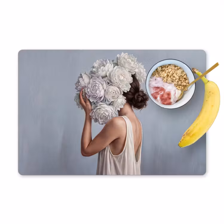 Bloemen - Vrouw - Wit Placemat vinyl groot -zzzproduct_Kitchenyeah-website