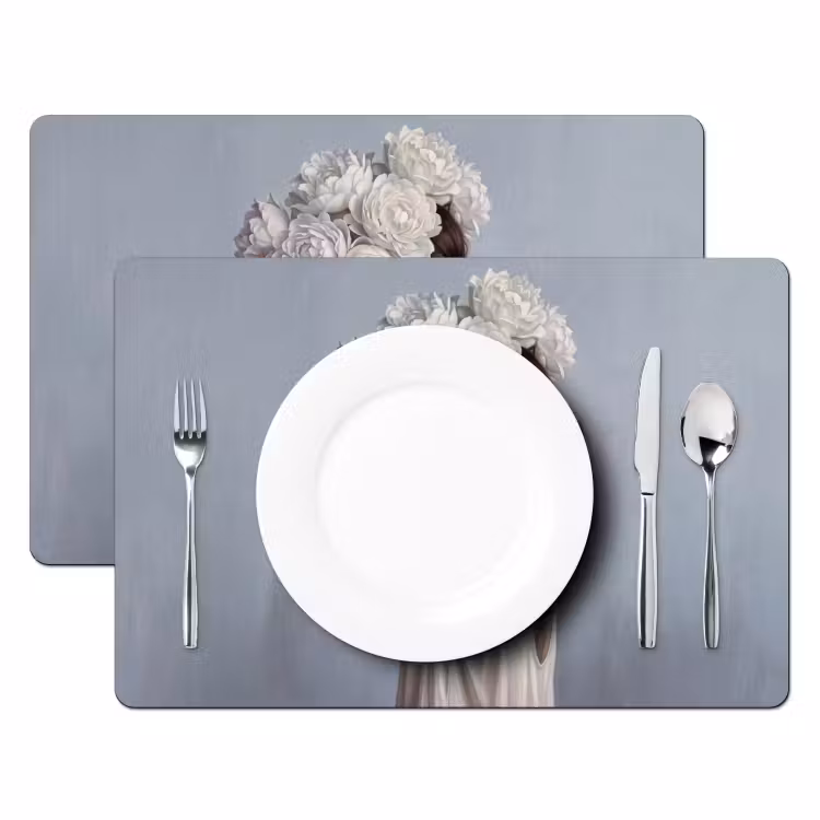 Bloemen - Vrouw - Wit Placemat vinyl groot -zzsfeer2_Kitchenyeah-website