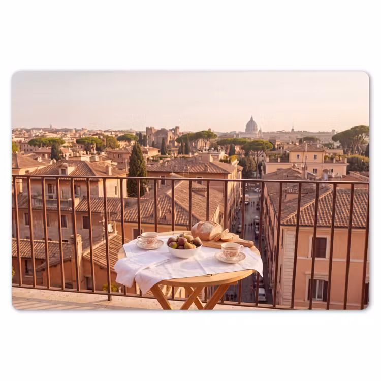 Eten - Ontbijt - Balkon - Stad - Zonsopgang Placemat vinyl groot -zzsfeer1_Kitchenyeah-website