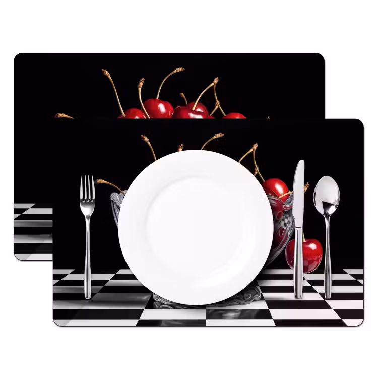 Placemat - 6 pieces - Food - Cherries - Red - Eten - Kersen - Rood Placemat vinyl groot
