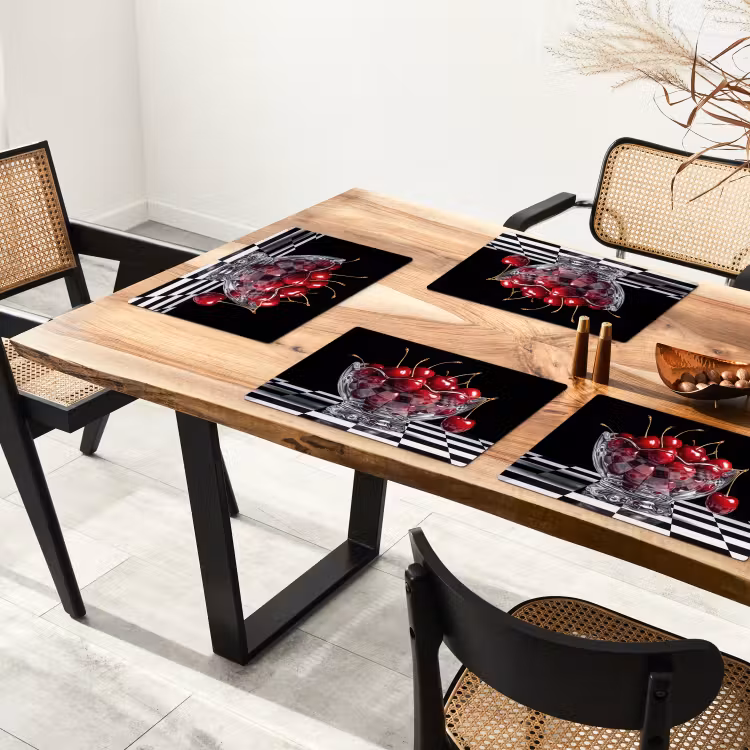Placemat - 6 pieces - Food - Cherries - Red - Eten - Kersen - Rood Placemat vinyl groot