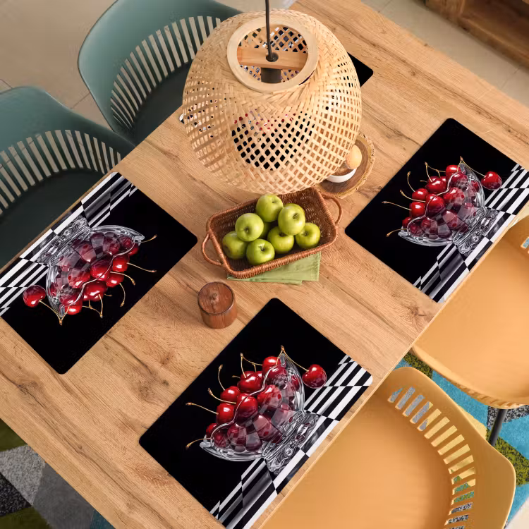 Placemat - 6 pieces - Food - Cherries - Red - Eten - Kersen - Rood Placemat vinyl groot