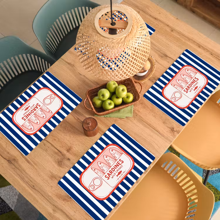 Eten - Vis - Blik - Illustratie - Rood Placemat vinyl groot -zzsfeer5_Kitchenyeah-website